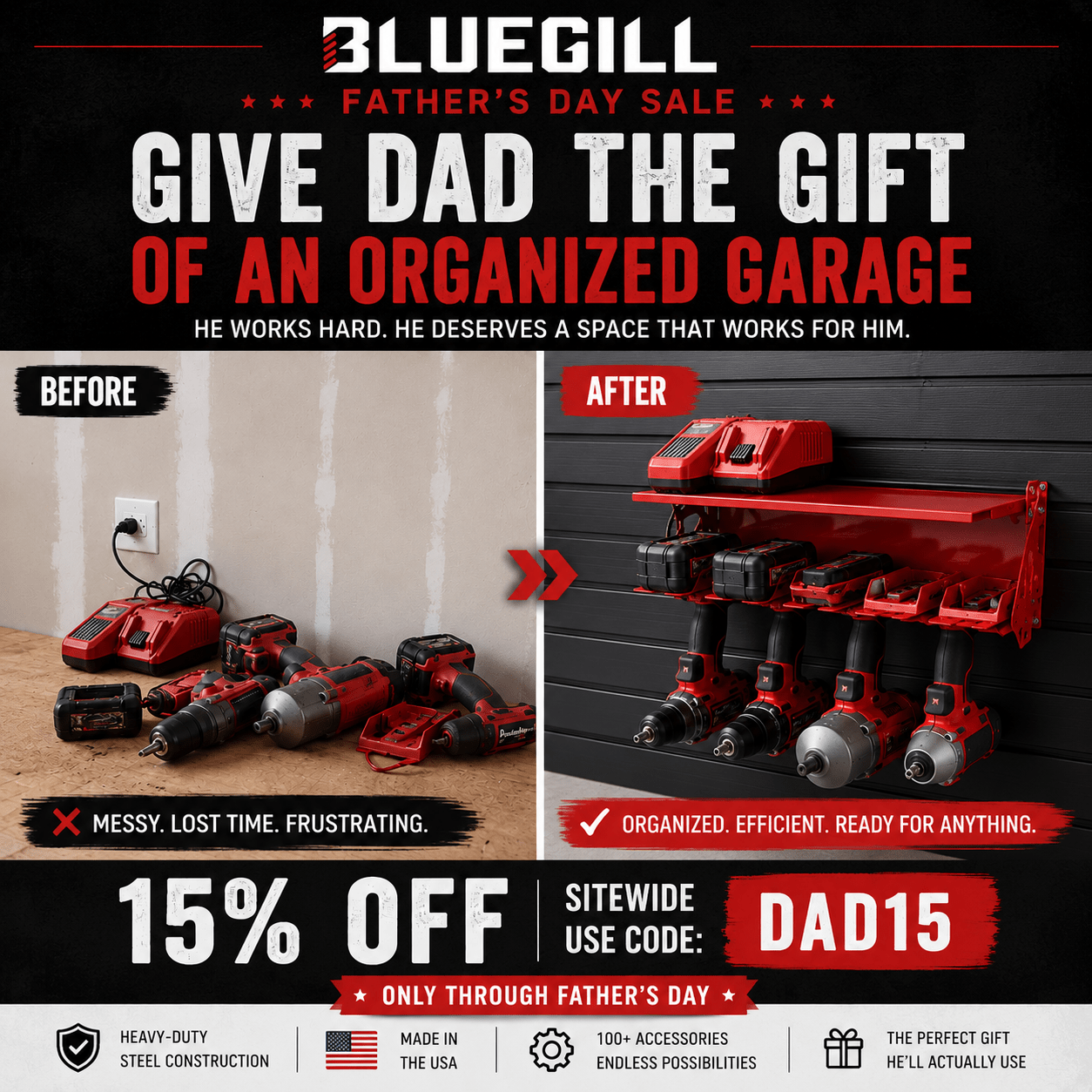 Father's Day Gift Ideas for Dads Who Love Organized Garages, Tools, and Workshop Storage - Bluegill Steel